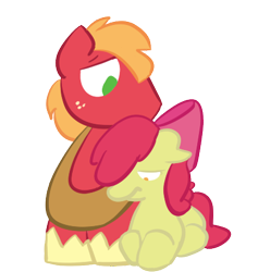 Size: 412x435 | Tagged: safe, artist:autonomous-zed, derpibooru import, apple bloom, big macintosh, earth pony, pony, male, sad, stallion