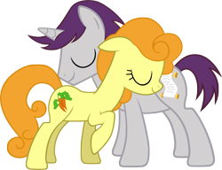 Size: 6000x4609 | Tagged: safe, artist:xgsymarley, derpibooru import, carrot top, golden harvest, written script, earth pony, pony, unicorn, absurd resolution, duo, eyes closed, female, goldenscript, male, mare, raised hoof, shipping, simple background, stallion, straight, transparent background, vector