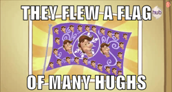 Size: 480x258 | Tagged: safe, derpibooru import, edit, edited screencap, screencap, the crystal empire, flag, funny, funny as hell, hilarious, hub logo, hugh neutron, image macro, jimmy neutron, meme, op is a genius, pun, song reference, wat