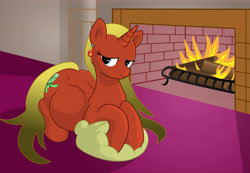 Size: 14700x10200 | Tagged: safe, artist:xniclord789x, derpibooru import, oc, oc only, oc:fireshell, absurd resolution, bedroom eyes, earring, fireplace, looking at you, pillow, pregnant