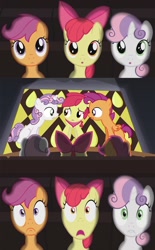 Size: 800x1290 | Tagged: safe, derpibooru import, apple bloom, applebuck, scootaloo, scooteroll, silver bell, sweetie belle, cutie mark crusaders, exploitable meme, meme, rule 63, theater meme