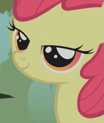 Size: 487x576 | Tagged: safe, derpibooru import, apple bloom, earth pony, apple bloom's bow, bedroom eyes, female, filly, hair bow, red mane, yellow coat