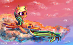 Size: 1024x640 | Tagged: safe, artist:erovoid, derpibooru import, oc, oc only, alicorn, pony, alicorn oc, cloud, cloudy