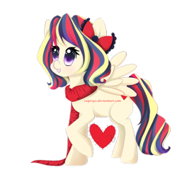 Size: 900x900 | Tagged: safe, artist:caipryss, derpibooru import, oc, oc only, oc:heartcall, pegasus, pony, bow, measuring tape, needle, sewing, valentine