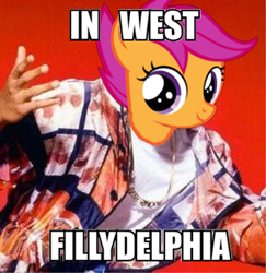 Size: 389x400 | Tagged: safe, derpibooru import, scootaloo, pegasus, female, filly, fillydelphia, orange coat, purple mane, solo, the fresh prince of bel-air