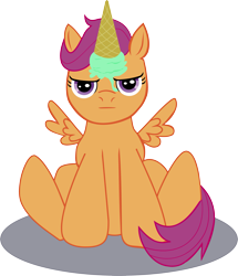 Size: 3077x3580 | Tagged: safe, artist:stormcrow-42, derpibooru import, scootaloo, alicorn, pegasus, pony, alicornified, dropped ice cream, food, ice cream, ice cream horn, race swap, scootacorn, simple background, transparent background