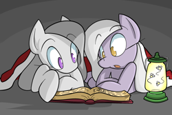 Size: 1800x1200 | Tagged: safe, artist:red-poni, derpibooru import, limestone pie, marble pie, blanket, book, lantern, pie sisters, reading