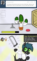 Size: 701x1139 | Tagged: safe, artist:firehazard14, derpibooru import, changeling, cactus, drstrangeling, hacksaw