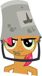 Size: 1219x2178 | Tagged: safe, artist:stalin150, derpibooru import, babs seed, bucket, headbucket, helmet, nails