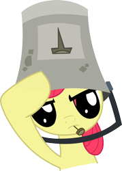 Size: 1277x1785 | Tagged: safe, artist:stalin150, derpibooru import, apple bloom, bucket, headbucket, helmet, nails