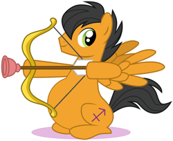 Size: 1121x916 | Tagged: safe, derpibooru import, pegasus, pony, arrow, bow (weapon), bow and arrow, male, male pregnancy, plunger, ponyscopes, pregnant, pregnant edit, sagittarius, show accurate, smiling, solo, weapon, zodiac