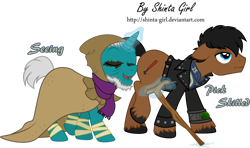 Size: 1024x605 | Tagged: safe, artist:shinta-girl, oc, oc only, fallout equestria, commission, couple