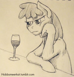 Size: 1200x1240 | Tagged: safe, artist:hobbsmeerkat, derpibooru import, berry punch, berryshine, 30 minute art challenge, glass, monochrome, solo, traditional art, wine