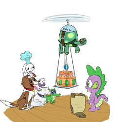 Size: 1245x1268 | Tagged: safe, artist:true-amateur, derpibooru import, angel bunny, gummy, opalescence, owlowiscious, spike, tank, winona, dragon, just for sidekicks, cake, cute, gem, good end, jewel cake, roflcopter