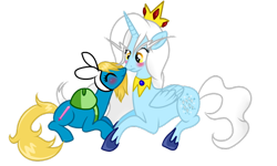 Size: 900x540 | Tagged: safe, artist:sirgalahadbw, derpibooru import, adventure time, blushing, crossover, female, fionna, ice queen, kissing, lesbian, ponified, rule 63, shipping