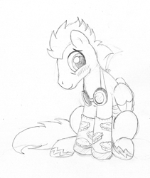 Size: 891x1058 | Tagged: safe, artist:foxxy-arts, derpibooru import, soarin', clothes, goggles, monochrome, sketch, socks, solo, traditional art