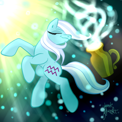 Size: 2000x2000 | Tagged: safe, artist:vegemiteguzzler, derpibooru import, oc, oc only, oc:aquarius, earth pony, pony, aquarius, eyes closed, female, gradient background, jug, mare, ponyscopes, solo, water, zodiac