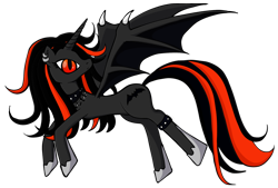 Size: 900x608 | Tagged: safe, derpibooru import, oc, oc only, alicorn, bat pony, bat pony alicorn, pony, alicorn oc, collar, familiar, looking back, red and black oc