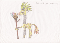 Size: 608x440 | Tagged: safe, artist:star dragon, derpibooru import, giraffe, pony, goliath, mane