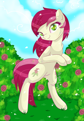 Size: 1800x2600 | Tagged: safe, artist:pastelflakes, derpibooru import, roseluck, pony, bipedal, rose, solo