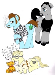 Size: 800x1083 | Tagged: safe, artist:donnyfate, derpibooru import, bubbles (trailer park boys), glasses, julian (trailer park boys), ponified, ricky, trailer park boys