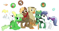 Size: 3900x2100 | Tagged: safe, artist:equestria-prevails, derpibooru import, angel bunny, gummy, opalescence, owlowiscious, tank, winona, crystal pony, griffon, pegasus, pony, griffonized, opaltank, pet, ponified, ponified pony pets, pun, simple background, species swap, transparent background, visual pun