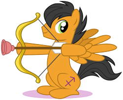 Size: 1043x851 | Tagged: safe, artist:red-pear, derpibooru import, pony, arrow, bow (weapon), bow and arrow, horoscope, ponyscopes, sagittarius, simple background, sitting, smiling, solo, svg, transparent background, vector, weapon, zodiac