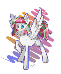 Size: 1377x1681 | Tagged: safe, artist:tomat-in-cup, derpibooru import, blossomforth, pegasus, pony, female, mare, raised hoof, simple background, smiling, solo, transparent background