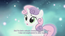 Size: 1280x720 | Tagged: safe, derpibooru import, sweetie belle, sweetie bot, pony, robot, robot pony, unicorn, blank flank, cloud atlas, female, filly, foal, frown, horn, open mouth, solo, subtitles, text, worried