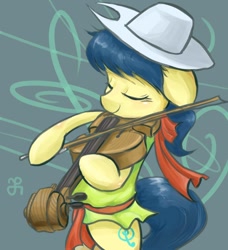 Size: 700x768 | Tagged: safe, artist:chung-sae, derpibooru import, fiddlesticks, earth pony, pony, apple family member, female, hat, mare, musical instrument, solo, violin