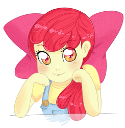 Size: 655x669 | Tagged: safe, artist:xusako, derpibooru import, apple bloom, human, adorabloom, cute, female, humanized, overalls, simple background, solo, white background