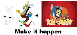 Size: 1327x606 | Tagged: safe, derpibooru import, angel bunny, discord, exploitable meme, make it happen, tom and jerry