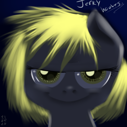 Size: 1024x1024 | Tagged: safe, artist:imsokyo, derpibooru import, oc, oc:jerky hooves, bust, simple background