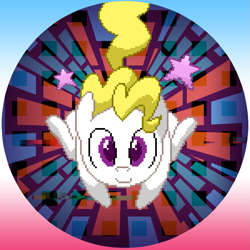 Size: 899x898 | Tagged: safe, artist:willdrawforfood1, derpibooru import, surprise, g1, bronycon, button, g1 to g4, generation leap, glitch, pixel art