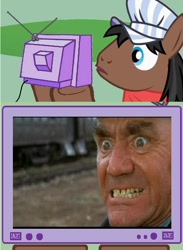 Size: 440x600 | Tagged: safe, derpibooru import, full steam, promontory, emperor of the north, ernest borgnine, exploitable meme, meme, tv meme