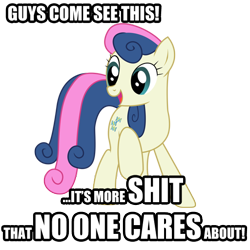 Size: 512x512 | Tagged: safe, derpibooru import, bon bon, sweetie drops, earth pony, pony, bon bon is not amused, cutie mark, female, hooves, image macro, mare, open mouth, raised hoof, reaction image, simple background, smiling, solo, text, transparent background, unamused, vulgar