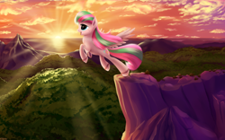 Size: 3840x2400 | Tagged: safe, artist:roadsleadme, derpibooru import, blossomforth, pegasus, pony, female, mare, scenery, solo, sunset, unshorn fetlocks