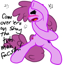 Size: 1024x1024 | Tagged: safe, artist:shadewingz, derpibooru import, berry punch, berryshine, pony, bipedal, blushing, drunk