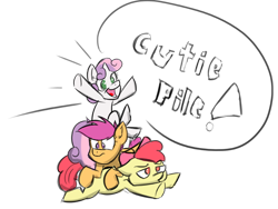 Size: 1094x822 | Tagged: safe, artist:cider, derpibooru import, apple bloom, scootaloo, sweetie belle, cutie mark crusaders, pony pile, simple background, transparent background