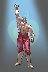 Size: 700x1061 | Tagged: safe, artist:blubhead, derpibooru import, big macintosh, human, clothes, cutie mark, great macintosh, hokuto no ken, humanized, male, muscles, partial nudity, raoh, topless