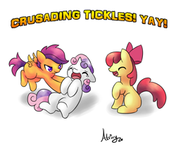 Size: 916x772 | Tagged: safe, artist:atrixy, derpibooru import, apple bloom, scootaloo, sweetie belle, cutie mark crusaders, tickling