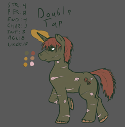 Size: 1000x1014 | Tagged: safe, artist:stonershy, derpibooru import, oc, oc only, oc:double tap, fallout equestria, fallout equestria: anywhere but here, fanfic art, reference sheet, scar, solo