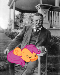 Size: 1280x1600 | Tagged: safe, artist:daringdashie, derpibooru import, edit, scootaloo, 20th century, blazer, clothes, colonel, cravat, cutealoo, ponies in real life, progressive era, shirt, sleeping, theodore roosevelt, vector, waistcoat, walrus moustache