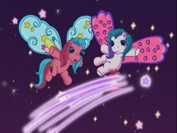 Size: 640x480 | Tagged: safe, derpibooru import, heart bright, star flight, g3, two for the sky, dodge, shooting star, space, stars