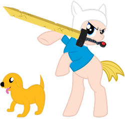 Size: 915x874 | Tagged: safe, artist:thatfatbrony, derpibooru import, adventure time, crossover, finn the human, jake the dog, ponified, simple background, sword, transparent background, vector