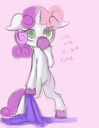 Size: 2550x3300 | Tagged: safe, artist:fauxsquared, derpibooru import, sweetie belle, pony, bipedal, blanket, hooves, unshorn fetlocks