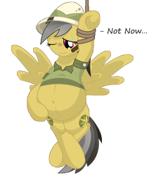 Size: 9600x10800 | Tagged: safe, artist:xniclord789x, derpibooru import, daring do, absurd resolution, belly, blushing, both cutie marks, crossed legs, cutie mark, hat, labor, one eye closed, pith helmet, pregnant, simple background, spread wings, sweat, transparent background, whip, wink