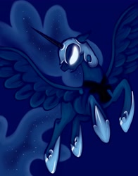 Size: 3300x4200 | Tagged: safe, artist:glittering-pony, derpibooru import, nightmare moon, absurd resolution, glowing eyes, simple background, solo