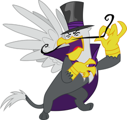 Size: 918x871 | Tagged: safe, artist:mattyhex, derpibooru import, gustave le grande, griffon, mmmystery on the friendship express, antagonist, cloak, clothes, hat, laughing, maniacal laugh, moustache, muahaha!, simple background, top hat, transparent background, vector