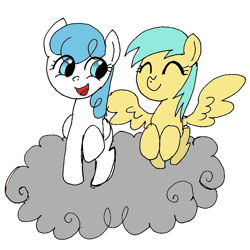 Size: 1280x1280 | Tagged: safe, derpibooru import, lightning bolt, sunshower raindrops, white lightning, pegasus, pony, ask lightning bolt, cloud, female, mare